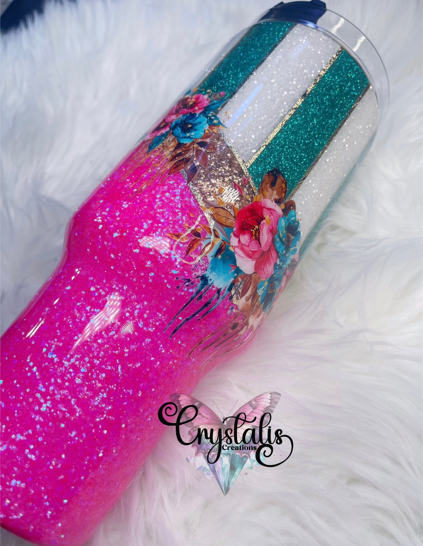 Floral Striped Tumbler - 40oz Handle