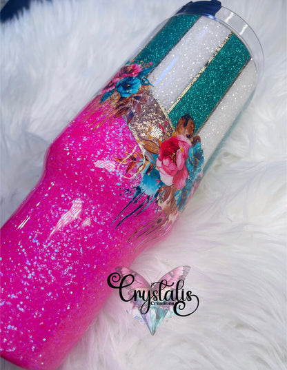 Floral Striped Tumbler - 40oz Handle