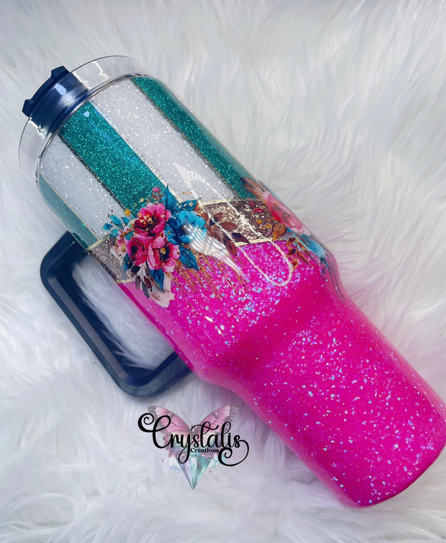 Floral Striped Tumbler - 40oz Handle