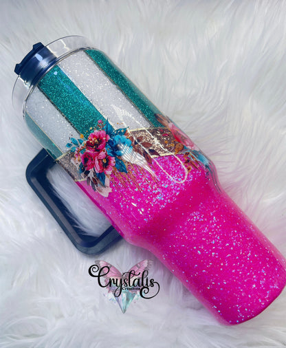 Floral Striped Tumbler - 40oz Handle