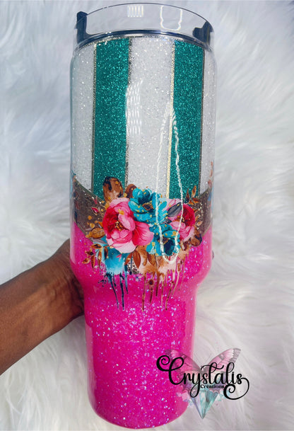 Floral Striped Tumbler - 40oz Handle