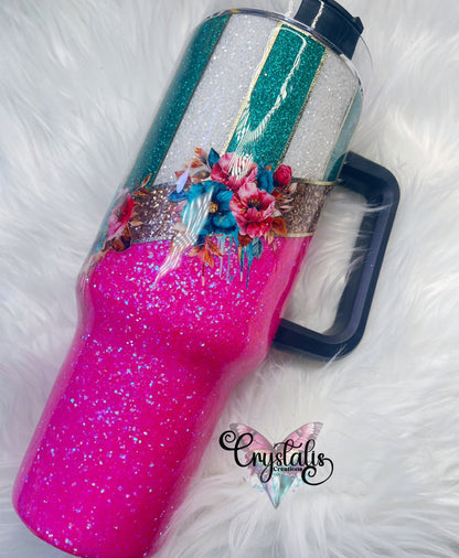 Floral Striped Tumbler - 40oz Handle